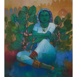 Saeed Kureshi, Respite amidst Flora, 24 x 30 Inch, Oil on Canvas, Figurative Painting, AC-SAKUR-036